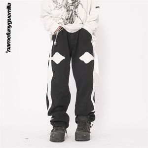 Namefunyguerrilla side stirpe jefsed jeans gorean -модные дизайнерские брюки Hip Hop Menswear Streetwear Mg212 Мужчина