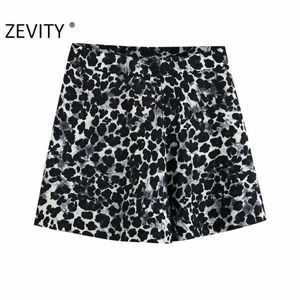 Zevity Women Vintage Animal Texture Printing Casual Slim Bermuda Shorts Ladies Knappar Chic Shorts Pantalone Cortos P916 210603