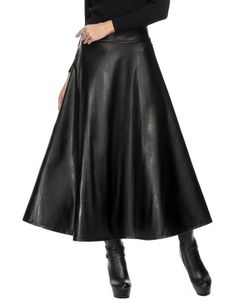 Saias Inverno Pu Couro Saia Mulheres Maxi Long Womens High Cintura Slim Outono Vintage Plissado Preto XL XXL