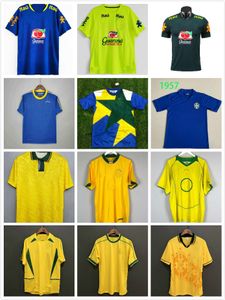 Retro Brasils 1994 1988 1998 2000 2002 2004 2006 Futebol Jerseys Romario Ronaldinho Rivaldo Kaka 91 94 98 00 02 06 2010 1957 Camisa de futebol