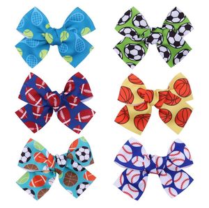 Children's Hair Accessories Handmade 2022 World Cup Football Soccer Printed Ribbon Bow Hairpin Korean Girl 4.33 Inch Headdress Fashion Infant Tennis Sports Hair Pin