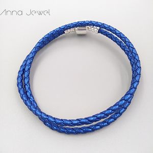 High quality Fine Jewelry Woven 100% genuine Leather Bracelet Mix size 925 Silver Clasp Bead Fits Pandora Charms Bracelet DIY Marking  for women men gifts 590705CSB-D