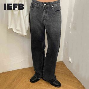 IEFB мужская одежда Корейский тенденция высокие талии прямые черные серые джинсы свободные широкие джинсовые штаны джинсовые брюки Y6926 210524