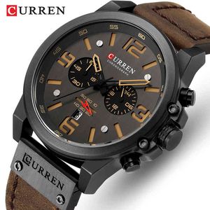 Curren Men Watch Top Luxury Brand Водонепроницаемые спортивные кварцевые наручные часы Хронографа Военная кожа Человек Часы Relogio Masculino 210517