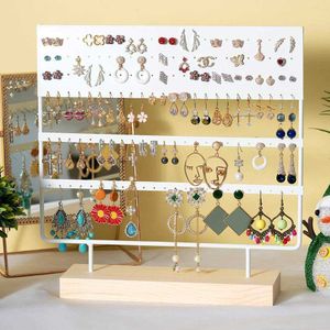 Earring Stand Display Rack 3-Tier Ear Stud Holder Jewelry Organizer Ear 144 Holes with Wood Base 210705