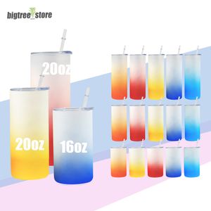 16oz 20oz 25oz Sublimation Gradient Straight Glasses Drinking Glass With Bamboo Lid Cork Lids DIY Multi-Color beer can glasss Sublimating Beer Cup Color at Bottom