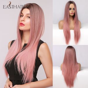 Perucas cor-de-rosa longas perucas naturais peruca natural resistente ao calor perucas sintéticas para mulheres festa bonito cosplay wigsfactory direto
