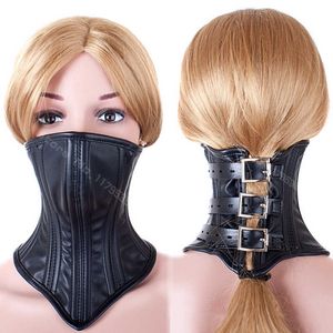 Faux Leather Hood Maska Slave Neck Collar Otrzymywanie Urzęga Bondage Role Plaża Pary Sex Zabawki Błot BDSM Readraint Game P0816