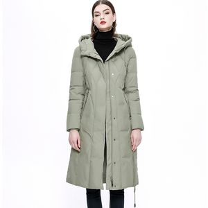 Women's Runway Down Coat Hooded Collar Lace Up Winter Thick Parkas Overcoat Warm Outerwear