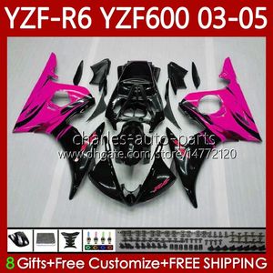 طقم الجسم Yamaha YZF-R6 YZF600 YZF R6 600CC 2003-2005 CONLING 95NO.207 YZF R 6 الوردي Flames YZFR6 03 04 05 هيكل السيارة YZF-600 600 CC 2003 2004 2005 دراجة نارية