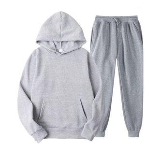 Mäns Tracksuits Solid Färg Casual Hoodies + Fitnessbyxor Ställer män Kvinnor Höst Vinter Varma Sweatpants Tracksuit Joggers Sportkläder Pantsu