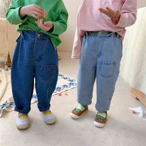 Frühling koreanischen Stil lose Denim-Hosen Jungen Mode Baggy Jeans Mädchen lässig 210708