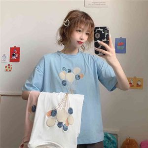 3 Boyutları M-XL Nedensel Yaz Balon Desen Işlemeli Sequins Kadınlar Yaz Üst T-Shirt 210522