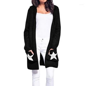 Kvinnors tröjor Casual Långärmad Stickad tröja med Hooded Women Warm Winter Star Oversize Lady Open Front Cardigan1