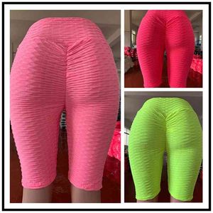 Tight-Dopasowane szorty do jogi Damska wysoka talia Hip-Podnoszenia Fitness Sport Bubble Jacquard Pięciopniowe spodnie 210517