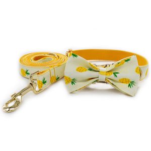 Pineapple Printed Pet Collars Leashes Bowknot Metal Buckle Pets Collar Set Hawaiian Style Dog Leash Supplies