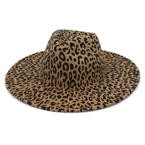 Cappelli a tesa larga Fedora Women Big 9.5cm Leopard Print Casual Men Caps Jazz Panamas Felted White Black Western Cowboy Hat