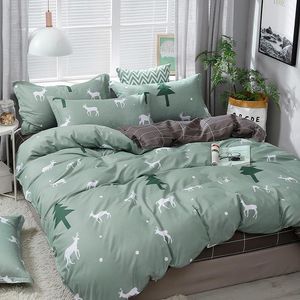 Juegos de cama de ropa de cama de dibujos animados verde venado gris edredón de lujo juego de moda moderna rey reina de cama gemela lino de lino dórido