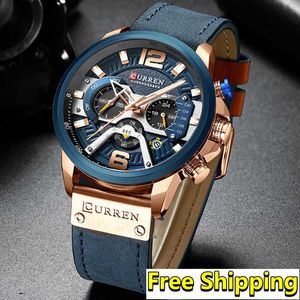 Curren Men Watch Top Brand Luxury Chronograph Big Dial Male Watch Wrist Leather Waterproof Sport Army Military Man Watches 210527