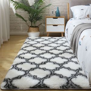 Flauschige Fell-Tie-Dye-Teppiche für Schlafzimmer-Dekor, moderne Heim-Bodenmatte, groß, handwaschbar, Nordica-Wohnzimmer, weicher, weißer, zotteliger Teppich