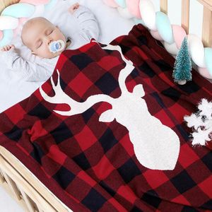 Jul älg spädbarn baby pojke tjej knit filt höst vinterfödd täcke pojkar flickor rutnät håller 210429
