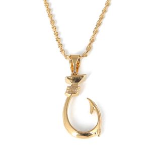 New Simple Style Fish Hook Pendant Necklace Gold Color Chain Necklace Women Wedding Jewelry