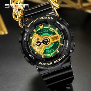 Sanda Gスタイルの新しい男性の腕時計LED RESILE hand hlightミリタリーデジタル防水目覚まし時計時計緑色の発光クロノグラフ腕時計G1022