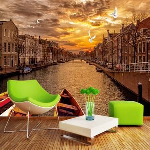 Carta da parati personalizzata 3D Carta da parati Retro European Street Landscape City Building Sunset Photo Wallpaper Soggiorno Cafe Papel Mural