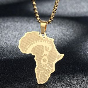 ペンダントネックレスアフリカ地図 Afinkra Sankofa ネックレス男性エチオピアステンレス鋼ジュエリーヒップホップ郡シンプルなギフト