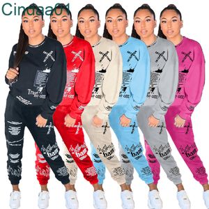 Kadın Eşofmanlar İki Parçalı Set Tasarımcısı Kıyafetler Mektup Graffiti Baskılı Hoodie Sweatpants Bayanlar Sportwear 6 Renkler