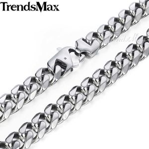 Trendsmax 316l Stainless Steel Men's Necklace, Brushed Matte Chain, Cuban Edge, Silver, 15mm Tone, Hnm18 Q0809