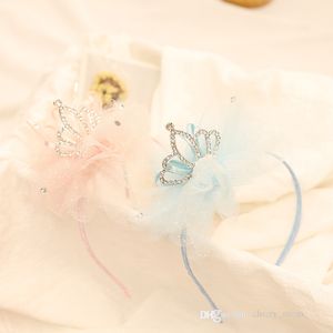 Baby girl lace Rhinestone crown hair accessories hairpin Princess birthday kids headwear children Beaded gauze headband D155