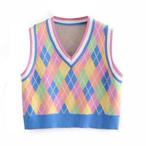 Vest women sweater fashion British diamond lattice pullover vest youth students mix match 210922