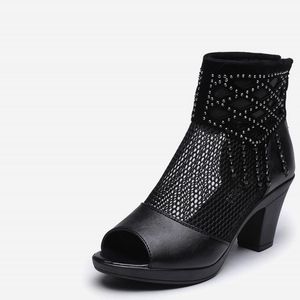 Peep Toe Gladiator Sandals Women Mesh Block Heal Platform Summer calçados moda Moda com zíper High Sandalias Mujer 2021