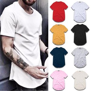 Erkek T-Shirt Moda Genişletilmiş Sokak Strail-Gömlek Giyim Kavisli Hem Uzun Çizgi Tees Hip Hop Kentsel Boş Temel T Shirt Tops