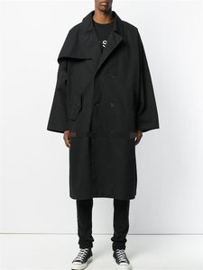 Erkek trençkotlar kentsel gençlik moda bahar uzun rüzgarlık siyah süper gevşek büyük boyutlu çift göğüslü ceket