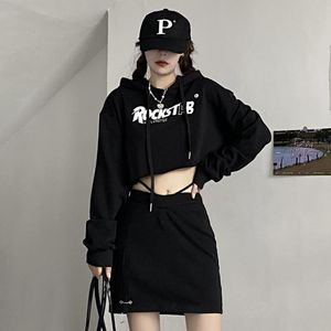 Women's Hoodies & Sweatshirts Korean Clothes Spring/Autumn Crop Top Clothing High Street Personality Pullovers Printing Character Fashion