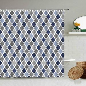 Shower Curtains Color Geometric Pattern Curtain Blue Green Gray Pink Bathroom Wall Decoration With Hook Waterproof Polyester Screen Set