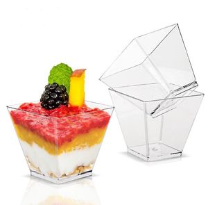 9ozプラスチックカップ270ml透明な正方形の使い捨て可能なデザートカップ祭りの結婚披露宴パーティーの装飾ケーキムースゼリープディングティラミスSN5412