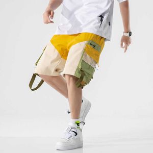 Harajuku streetwear verão shorts casuais homens algodão grande bolso homens shorts joelho comprimento bermuda calças curtas homens suorshorts x0705