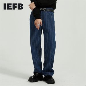 IEFB Men's Spring Autumn Korean Style Personalized Trend Striped Straight Wash Jeans Vintage Streetwear Trousers 9Y5791 211111