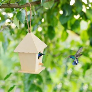 Bird Cages Creative Wooden House Large Dox Wall Hanging Box Hummingbird Garden Decoration