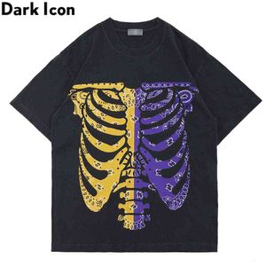 Color Contrast Bandana Bone T-shirt Men Summer O-neck High Street Men's Tshirts Cotton Tee Shirts Streetwear Clothing 210603