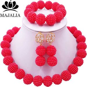 Majalia Classic Trends Nigerianischer Hochzeit-afrikanischer Schmuck-Set, rote Kristall-Halskette, Braut-Schmuck-Sets 1ZZ003 H1022