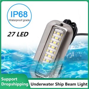 Universal 12 V LED 27 Marine Roestvrij staal Onderwater Ponton Waterdichte Boot Transom Light White / Blue Modules