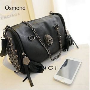 2021 Women men's Skull Bag Tassel Rivet Shoulder Bags Studded Handbag Motorcycle Crossbody Bolsa Lady Vintage Punk Bags Black Large backpack