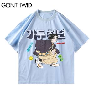 Tshirts Harajuku Japanese Cartoon Anime Girl Print Graffiti Tees Koszulki Hip Hop Moda Casual Streetwear Luźne Topy 210602