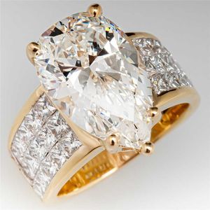 Huitan Luxus Gold Farbe Wassertropfen CZ Eheringe für Frauen Brilliant White Zirkonia Verlobungsschmuck Statement Ringe X0715