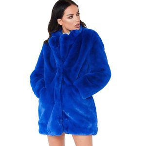 Women's Fur & Faux Women Winter Loose Fluffy Coat Blue Girls Thick Warm Furry Jacket Windbreaker Fashion Long Overcoat Ladies Clothing