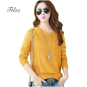 Women Long Sleeved Sweater Spring Autumn Plus Size Lace Patchwork Pullover Knitted Woman Casual Loose Sweaters Feminino 210525